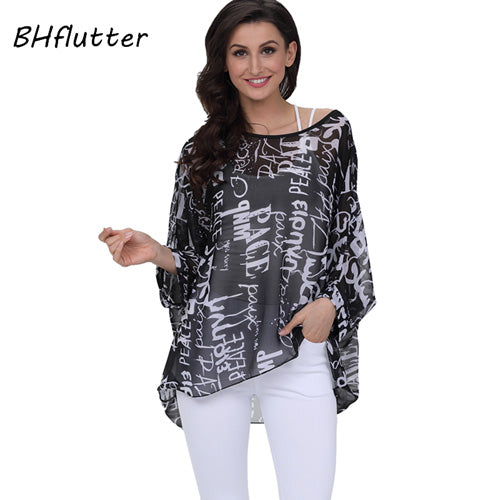 Plus Size Floral Print Chiffon Wearover Blouse