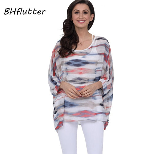 Plus Size Floral Print Chiffon Wearover Blouse