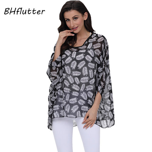 Plus Size Floral Print Chiffon Wearover Blouse