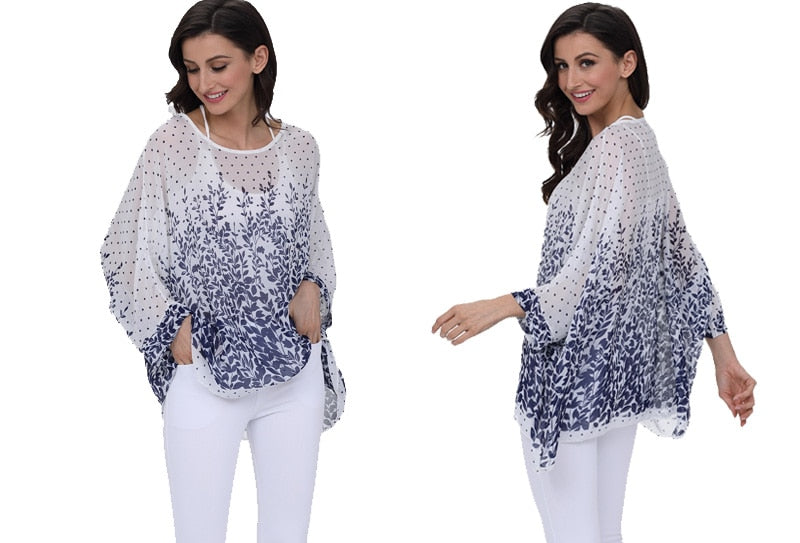 Plus Size Floral Print Chiffon Wearover Blouse