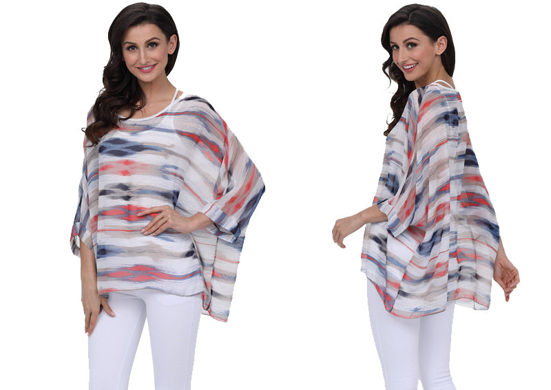 Plus Size Floral Print Chiffon Wearover Blouse
