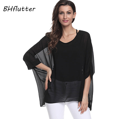 Plus Size Floral Print Chiffon Wearover Blouse