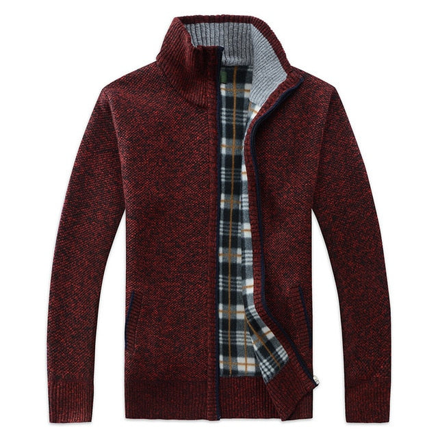 Autumn Winter Men's Faux Fur Wool Zipper Sweater Coat