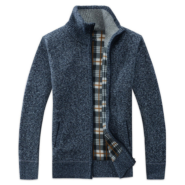 Autumn Winter Men's Faux Fur Wool Zipper Sweater Coat