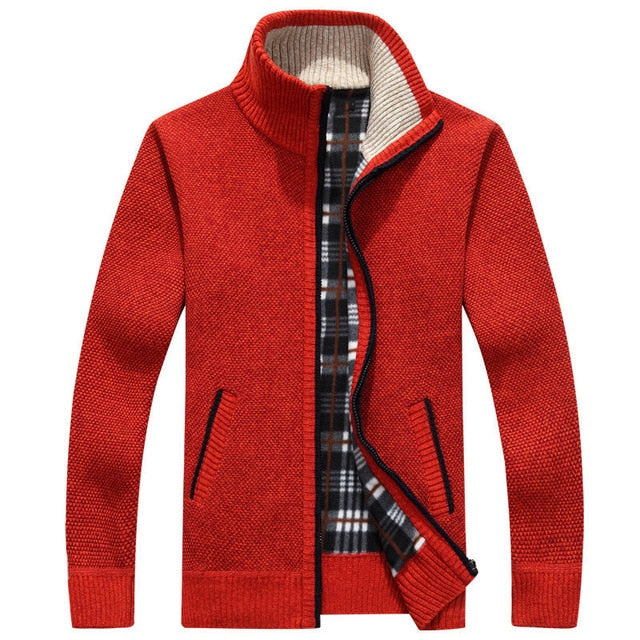 Autumn Winter Men's Faux Fur Wool Zipper Sweater Coat