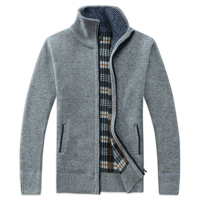 Autumn Winter Men's Faux Fur Wool Zipper Sweater Coat