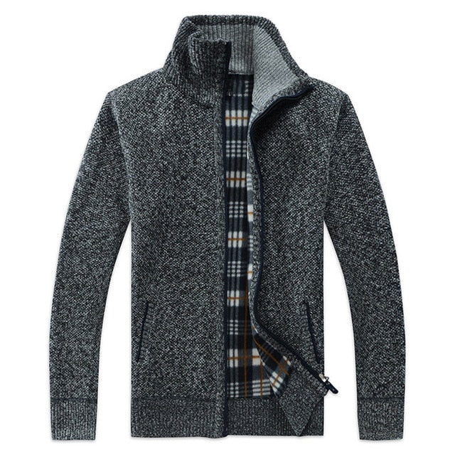 Autumn Winter Men's Faux Fur Wool Zipper Sweater Coat