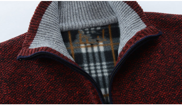Autumn Winter Men's Faux Fur Wool Zipper Sweater Coat