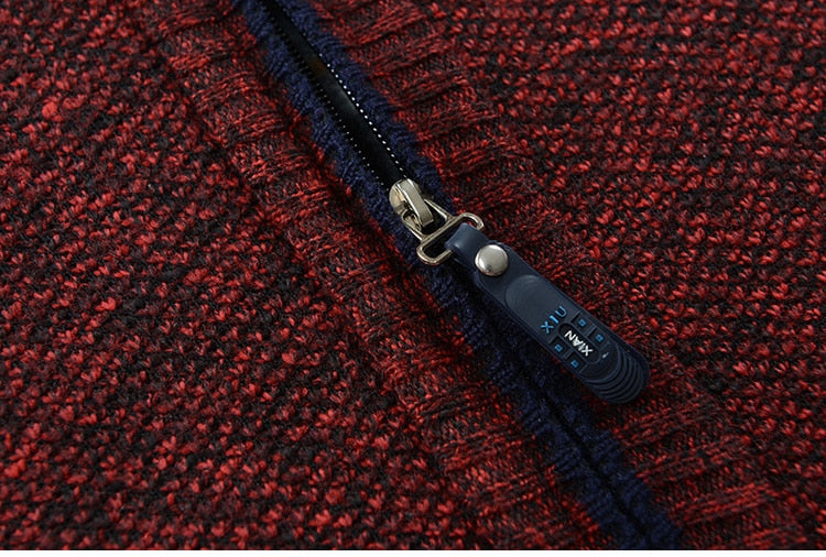 Autumn Winter Men's Faux Fur Wool Zipper Sweater Coat