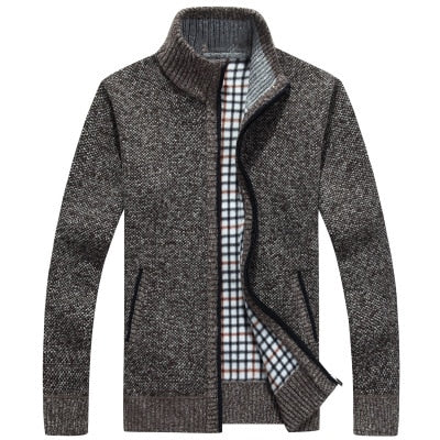 Autumn Winter Men's Faux Fur Wool Zipper Sweater Coat
