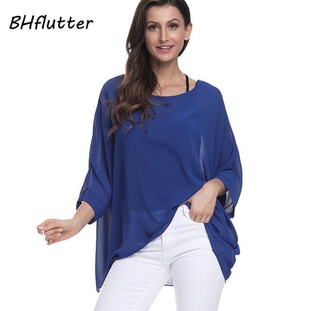 Plus Size Floral Print Chiffon Wearover Blouse