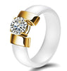 Image of Modern Cubic Zirconia Ceramic Rings For Women in Gold, White or Black Color