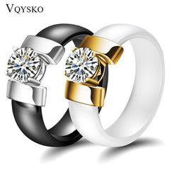 Modern Cubic Zirconia Ceramic Rings For Women in Gold, White or Black Color