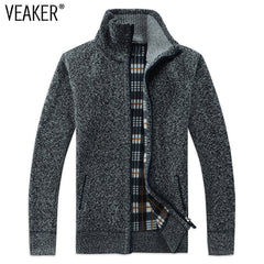 Autumn Winter Men's Faux Fur Wool Zipper Sweater Coat