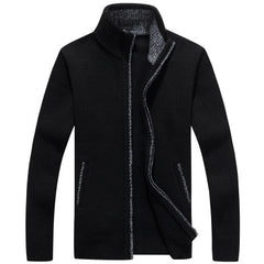 Autumn Winter Men's Faux Fur Wool Zipper Sweater Coat