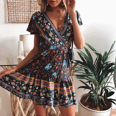 Bohemian Spring Summer 2019 ruffle sleeve mini dress